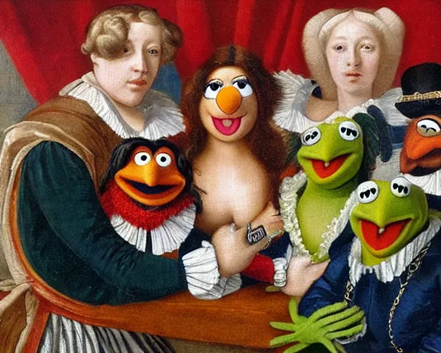 Image similar to a 1 6 0 0 s painting of the muppets