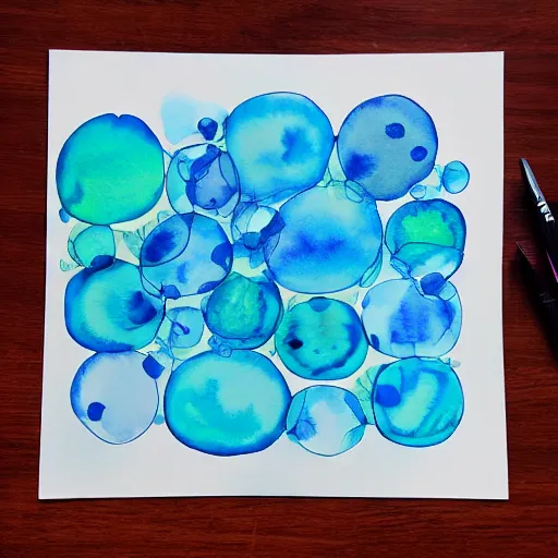 Prompt: highly intricate interlocking aqua blue blobs, watercolor pen drawing
