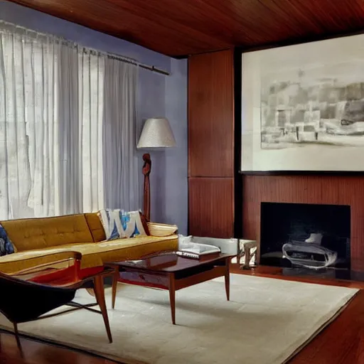 Prompt: mid century modern american life style living room interior by kelly wearstler, photorealism, detailed