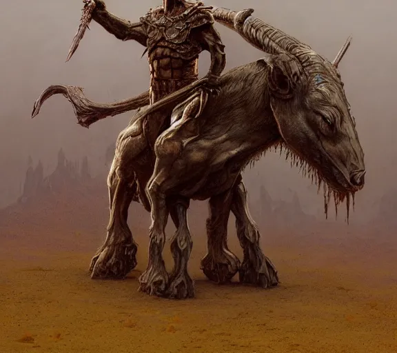 Prompt: minotaur concept, full body concept, beksinski, wayne barlowe, adrian smith fantasy art, the hobbit art, lord of the ring art, the witcher concept art, trending on artstation, game of throne art