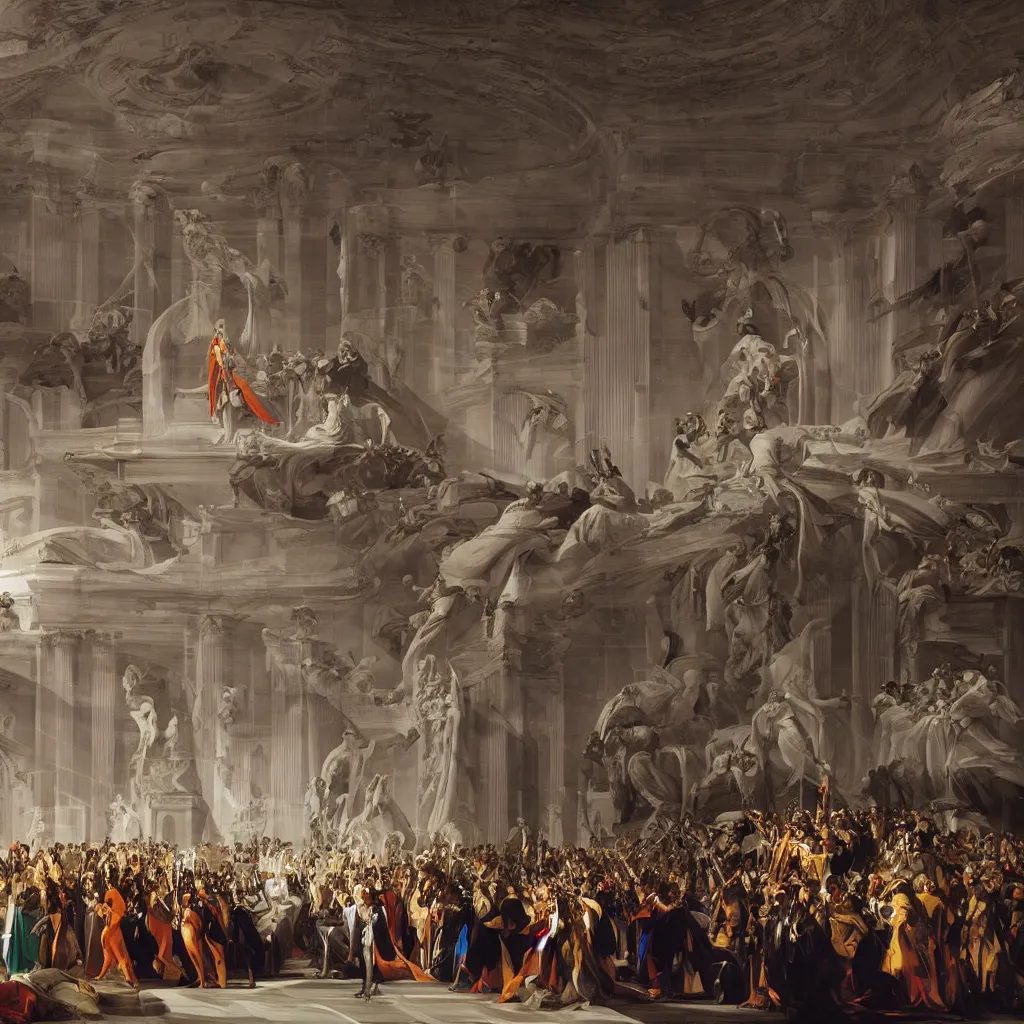 Image similar to sci fi car zaha hadid 20% of canvas and wall structure in the coronation of napoleon painting by Jacques-Louis David search pinterest keyshot product render ultra high detail ultra realism 4k in plastic dark tilt shift