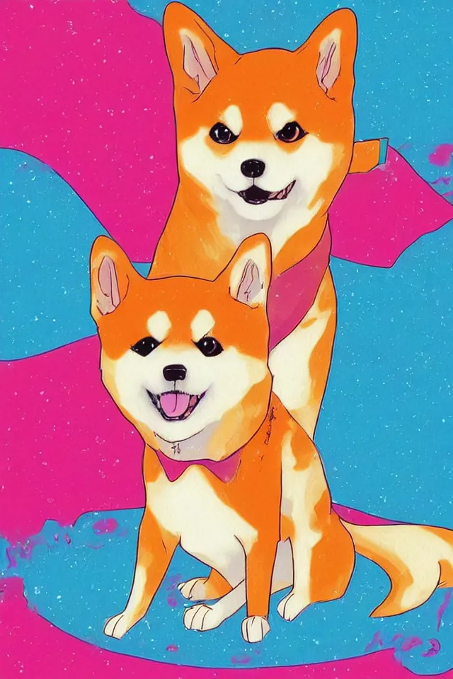 Image similar to a portrait of a shiba inu, in the art style of 8 0 s anime, japanese city pop color palette, naoko takeuchi, hajime yatate