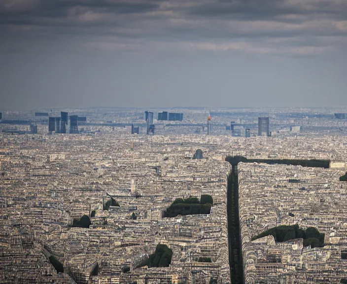 Image similar to 4 k hd, high detail photograph of paris cityscape, shot with sigma f / 4. 2, 2 5 0 mm sharp lens, wide shot, consistent, volumetric lighting, high level texture render, unreal engine