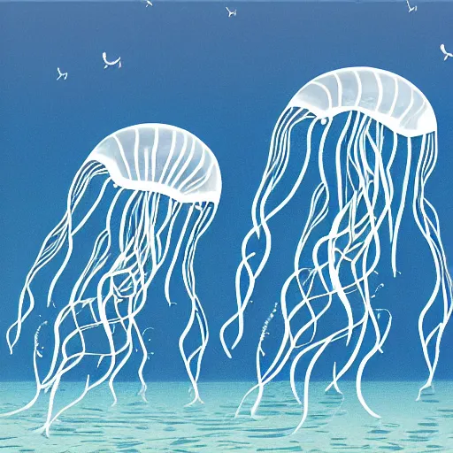 Prompt: electric jellyfish travelling in the ocean