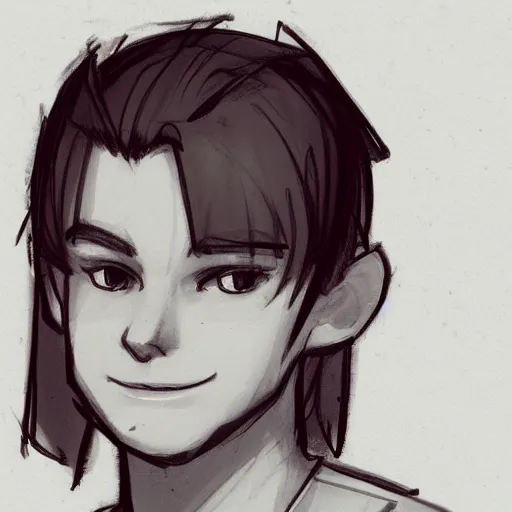 Prompt: sketch of a teenage boy with very short side part light hair smiling trending on artstation