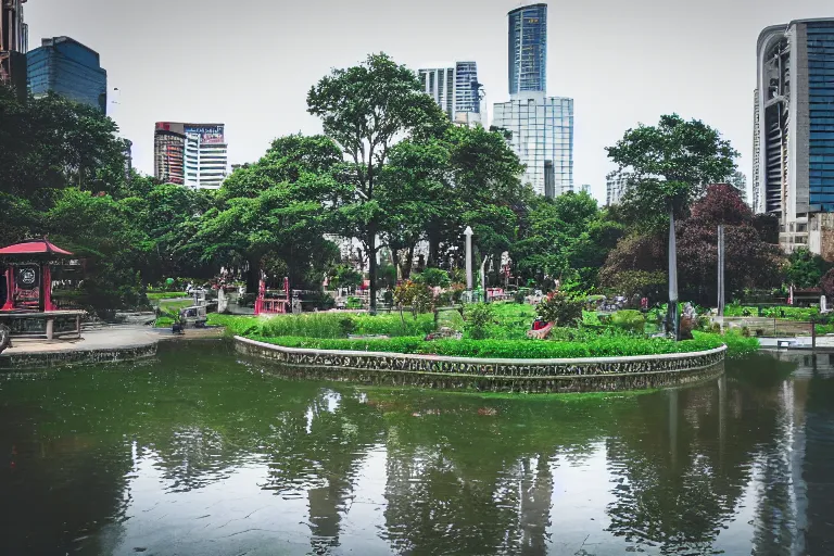 Image similar to photography of beautiful utopian city park