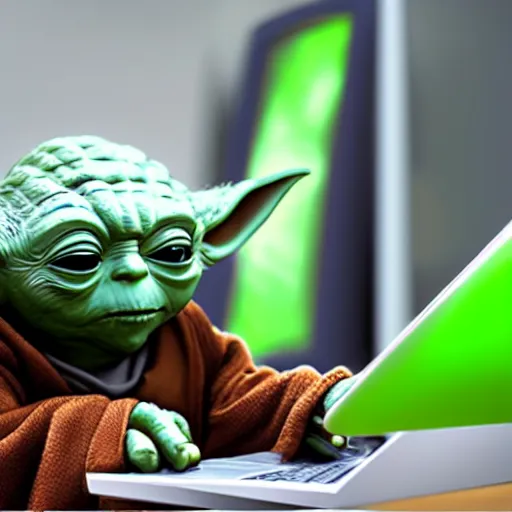 Image similar to yoda using computer