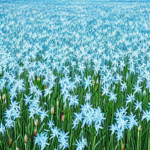 Prompt: field of light blue lilys, minimalistic art