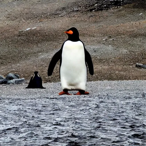 Prompt: “a giant stone statue of a penguin, Antarctica”