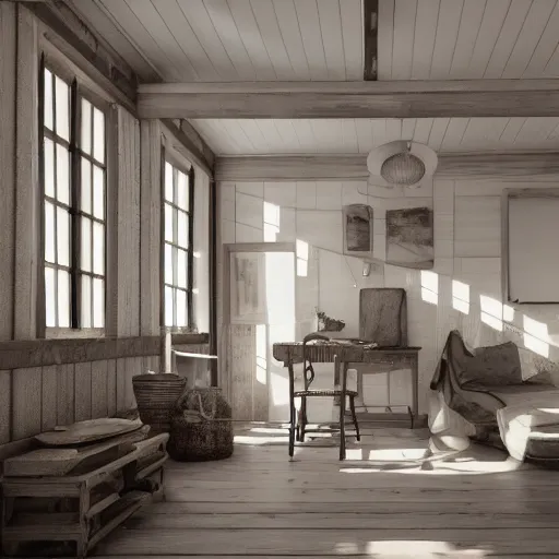 Image similar to 1 9 2 0 farmhouse interior design style, hyper realistic, octane render,