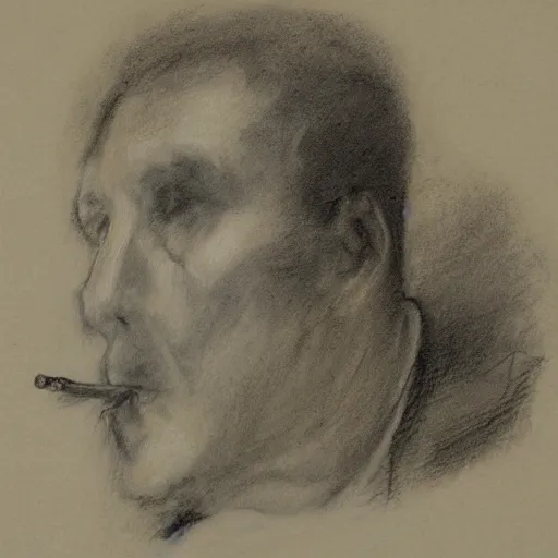 Prompt: faded sketch of a man smoking,