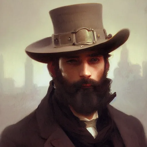 Image similar to a portrait painting of a steampunk gentleman, art greg rutkowski and william - adolphe bouguereau