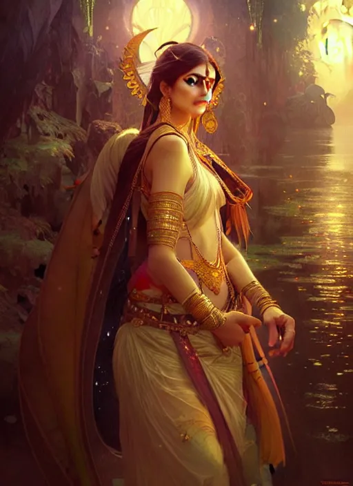 Image similar to : krishna fantasy, fantasy magic, dark light night, intricate, elegant, sharp focus, illustration, highly detailed, digital painting, concept art, matte, art by WLOP and Artgerm and Greg Rutkowski and Alphonse Mucha, masterpiece