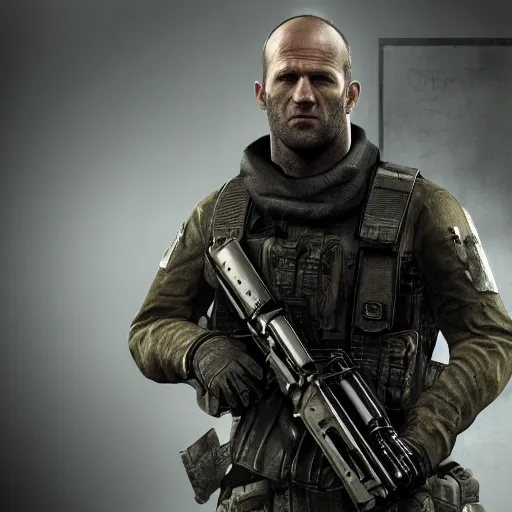 Image similar to Jason Statham in call of duty 4K detail