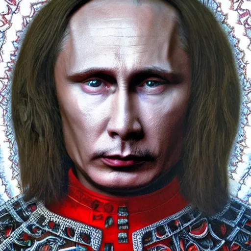 Image similar to vlad putin photo - realistic, color image, hyper realistic, 2 k, highly detailed, occult art, by giger, fractal structure