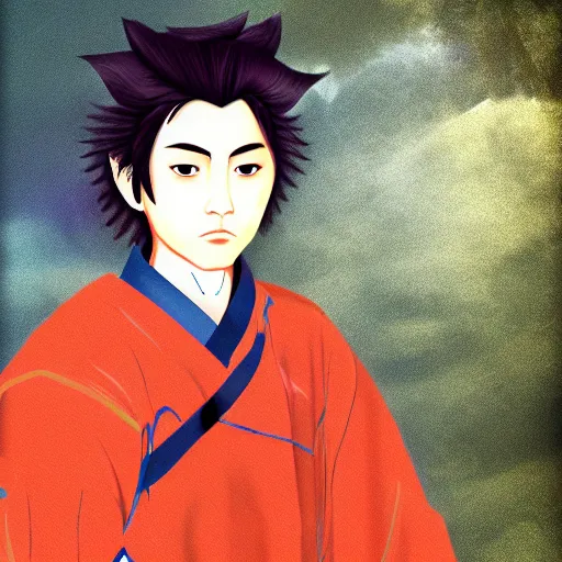 Prompt: Miyamoto Musashi as an 18 year old adolescent, digital art