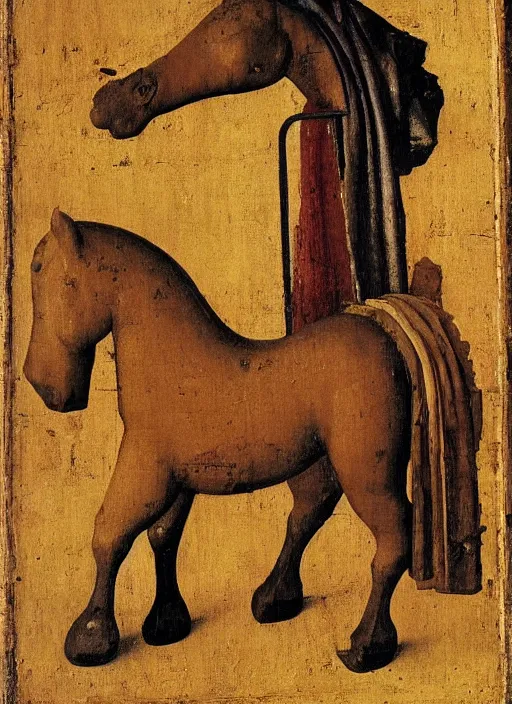 Image similar to wooden horse toy, medieval painting by jan van eyck, johannes vermeer, florence