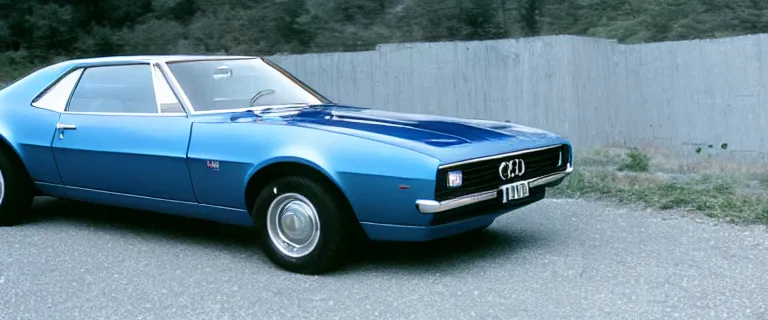 Image similar to denim blue audi camaro b 1 ( 1 9 6 9 ), establishing shot