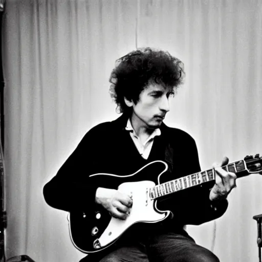 Prompt: bob dylan playing his guitar in wantage united kingdom, photograph