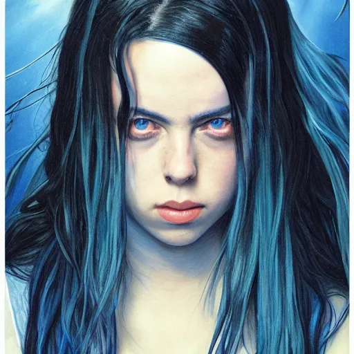 Image similar to Billie Eilish, by Chris Moore, by Mark Brooks, by Donato Giancola, by Victor Nizovtsev, by Rafael Albuquerque