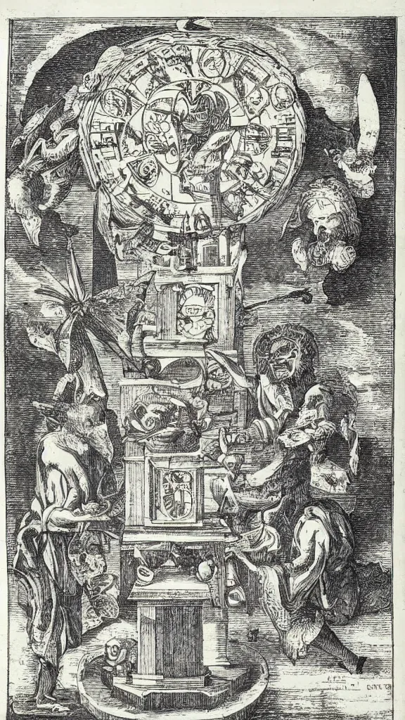 Image similar to esoteric etching print of an alchemists laboratory, amphitheatrum sapientiae aeternae, 1 5 9 5