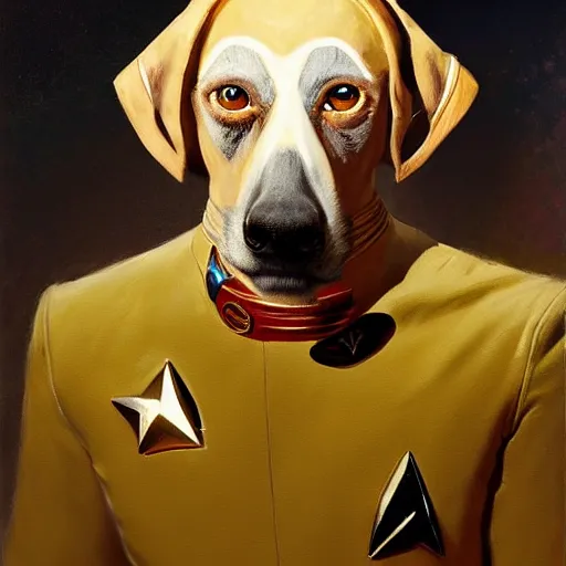 Image similar to a portrait of a bird dogman canine star trek doctor. highly detailed painting by gaston bussiere, craig mullins, j. c. leyendecker, furry