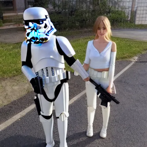 Prompt: stormtrooper holding hands with an Anime girl