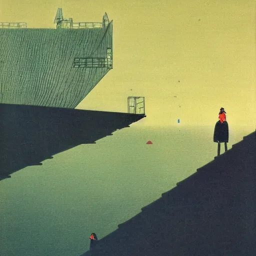 Prompt: The Phantom Below by Hasui Kawase and Lyonel Feininger, high quality, 8k, trending on Artstation, beautiful, surreal