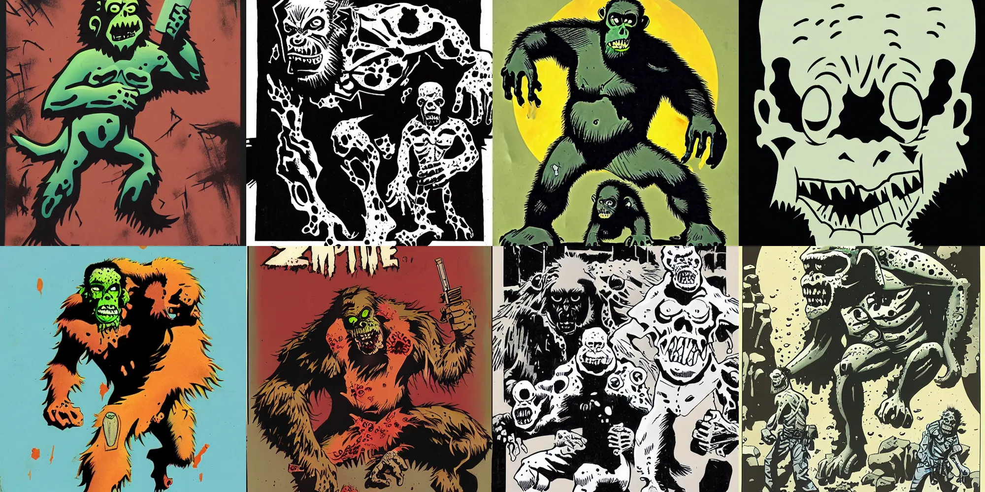 Prompt: zombie ape by mike mignola