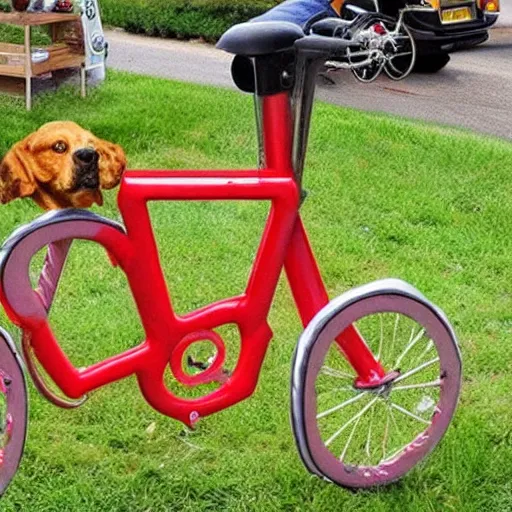 Image similar to a bicycle made of hot dogs