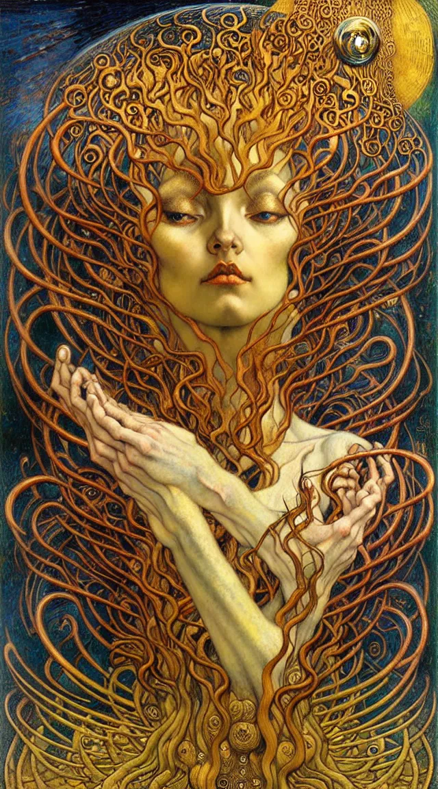 Image similar to Divine Chaos Engine by Karol Bak, Jean Delville, William Blake, Gustav Klimt, and Vincent Van Gogh, symbolist, visionary