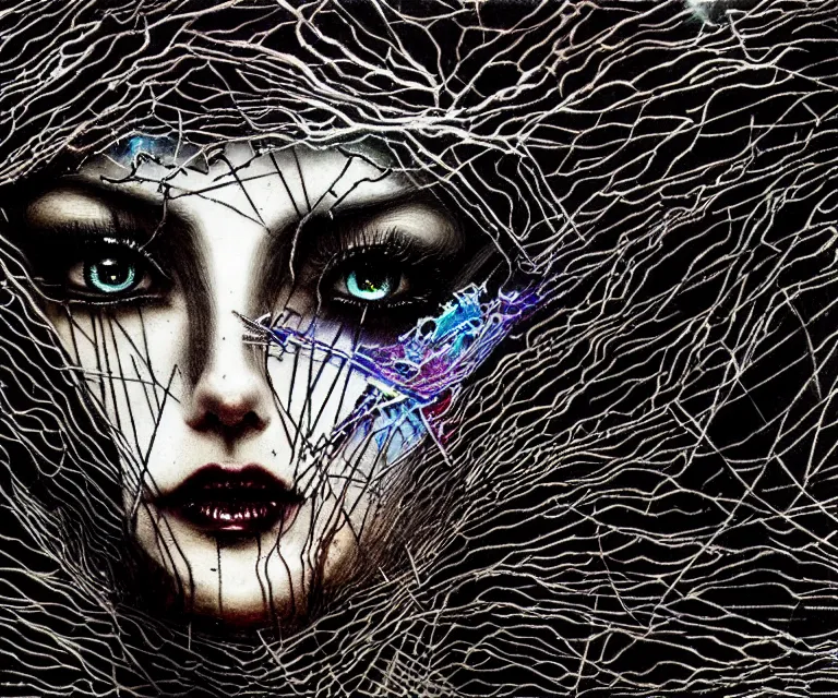 Image similar to stunning otherworldly gothic goddess of ice fire, dark and mysterious, atmospheric, ominous, eerie, cinematic, epic, 8 k, 4 k, ultra detail, ultra realistic, rendered by awesomeness. nights falling wind is blowwing snow is pilling concept art in style of carne griffiths artwork by xsullo el anatsui