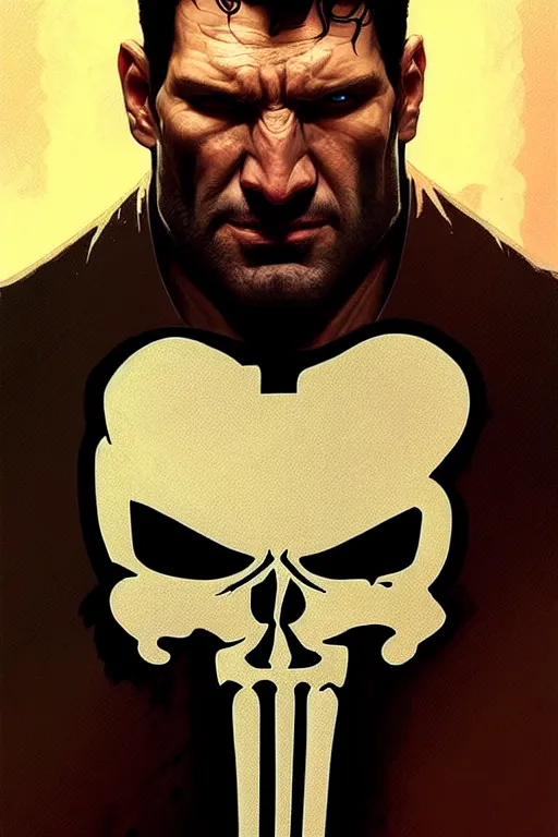 Image similar to a portrait of punisher ( frank castle ), fantasy, sharp focus, intricate, elegant, digital painting, artstation, matte, highly detailed, concept art, illustration, ambient lighting, art by ilya kuvshinov, artgerm, alphonse mucha, and greg rutkowski