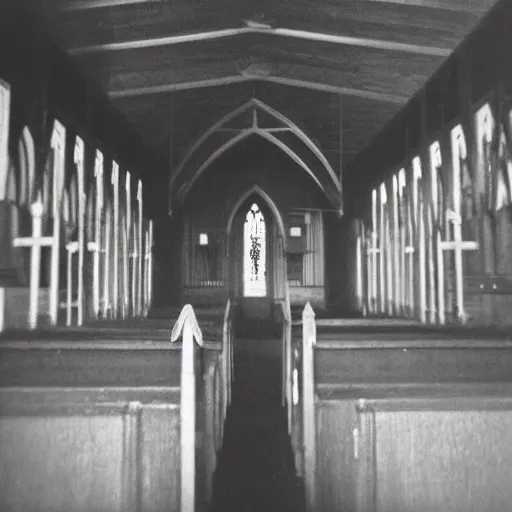 Prompt: creepy church nursery liminal space, dark photograph