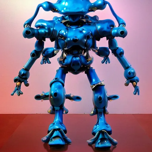 Prompt: drippy liquid metal combat mecha, gouf evangelion, bismuth mechanical exoskeleton wearing hardsurface armour holding scifi weapons, sculpted by spider zero, jeff koons, chihuly, trending on artstation # chihuly # evagelion # chihuly