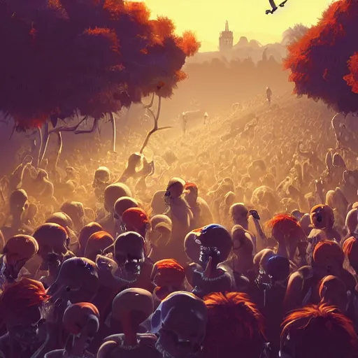 Prompt: a crowd of skeletons fight to have the last model of Iphone in London, 2d, ultra highly detailed, digital painting, smooth, sharp focus, artstation, pixiv, art by Ilya Kuvshinov