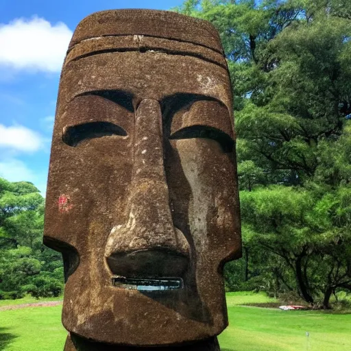 Image similar to Moai statue giving a TED talk