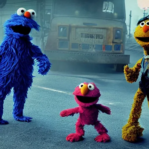 Image similar to sesame street in mad max