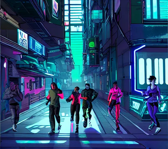 Image similar to cyberpunk netrunners, street level