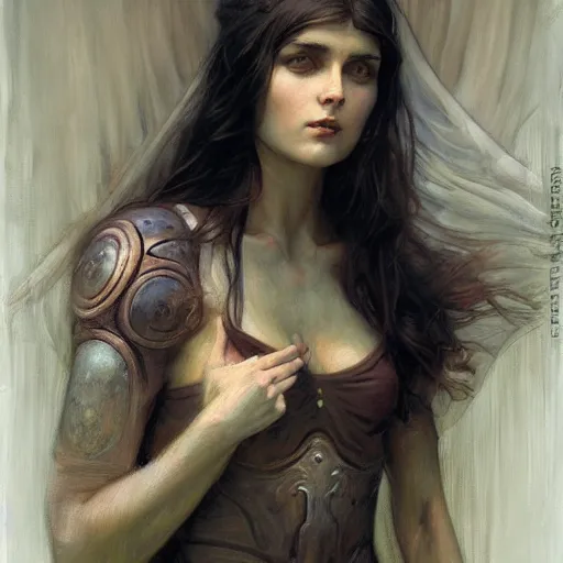 Image similar to a painting in the style of tom bagshaw, and in the style of donato giancola, and in the style of john william waterhouse.