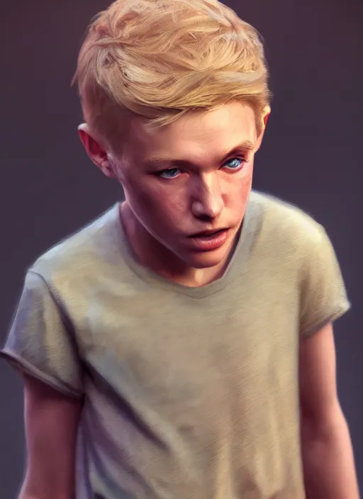 Image similar to ( ( ( ( ( hyperrealist cg of blonde boy thief ) ) ) ) ) by daniel f. gerhartz and matt stewart, fantasy, photorealistic, octane render, unreal engine, dynamic lighting, perfect factions, very detailed faces, trending on artstation, poster, volumetric lighting, 4 k, award winning