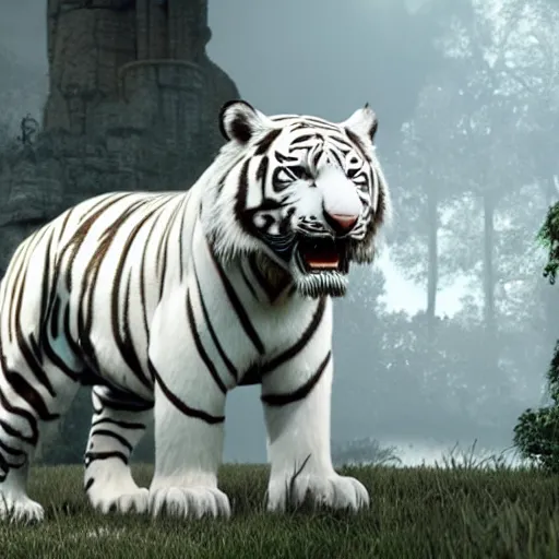 Prompt: a white tiger made of mechanical parts. Extremely detailed, hyperrealistic, unreal engine, Disney, 8k, geometric