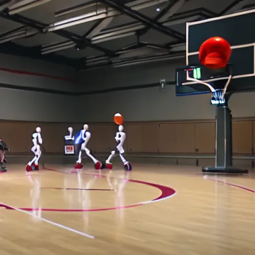 Image similar to Robots playing basketball in a gym:: photorealistic:: 4K