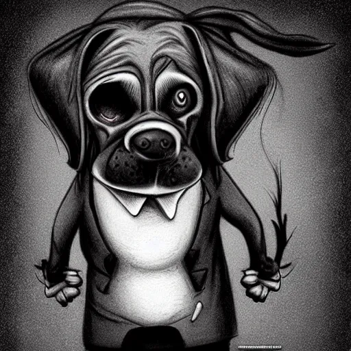 Prompt: grunge cartoon drawing of a cute evil dog by - michael karcz , loony toons style, horror themed, detailed, elegant, intricate