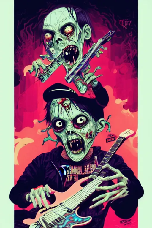 Image similar to a zombie skater punk playing electric guitar, tristan eaton, victo ngai, artgerm, rhads, ross draws