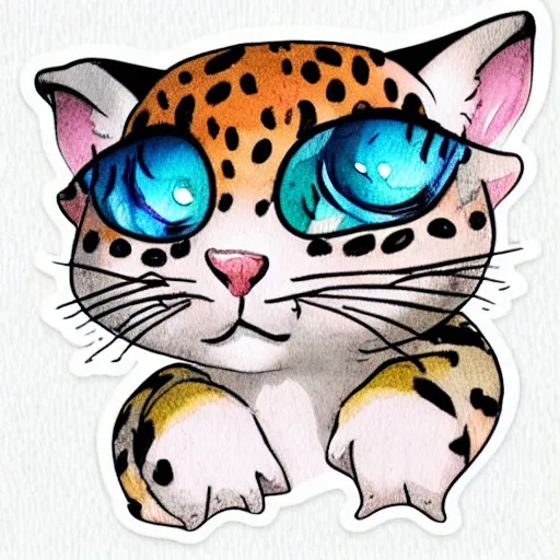 Prompt: A very beautiful sticker art of a leopard gecko cat, fluffy, friendly, soft colors, watercolor, cute, white background, high quality, smooth lines, trending on ArtStation, anime, Instagram