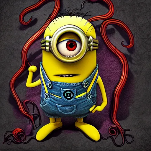 Prompt: Minion as Lovecraft's monster, tentacles, evil, dark colours, high resolution, 50 mm, extremely realistic