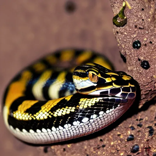 Prompt: checkered garter snake smelling a flower in the style of anime, cute