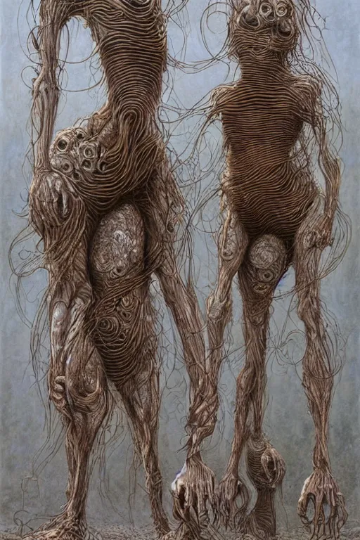 Prompt: a couple of strange looking animals standing next to each other, a surrealist painting by peter gric, cgsociety, pop surrealism, biomorphic, surrealist, dystopian art