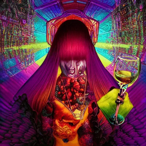 Image similar to japanese iridescent prismatic gallerie square chick malbec entree shiraz , by Pablo Picaso and Karol Bak and Ernst Fuchs , cyberpunk , vaporwave , abstract